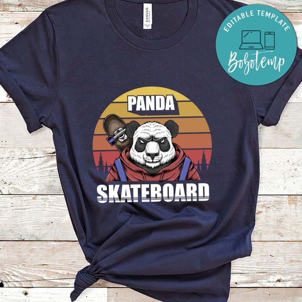 Panda Skateboard Sunset Retro Shirt
