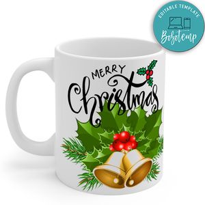 Merry Christmas Typography With Merry Christmas Black Gift Mug