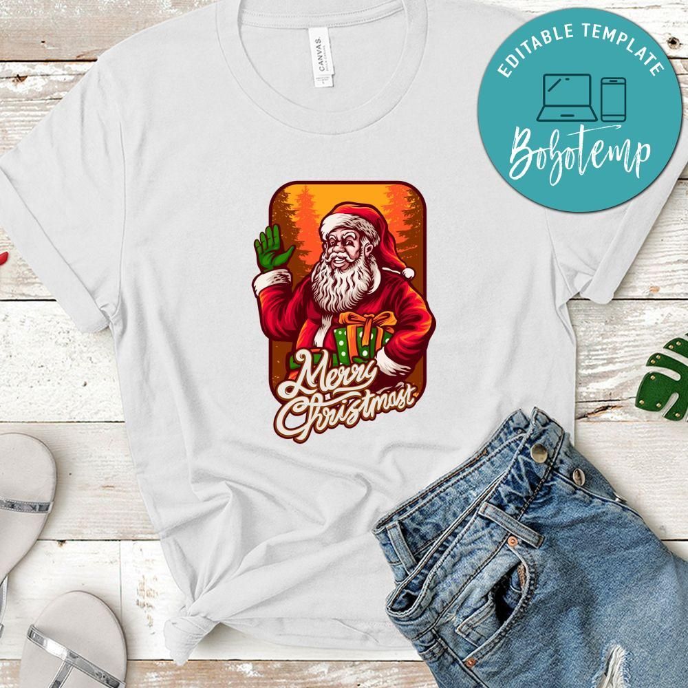 Smiley Santa Claus Merry Christmas with Gift Shirt