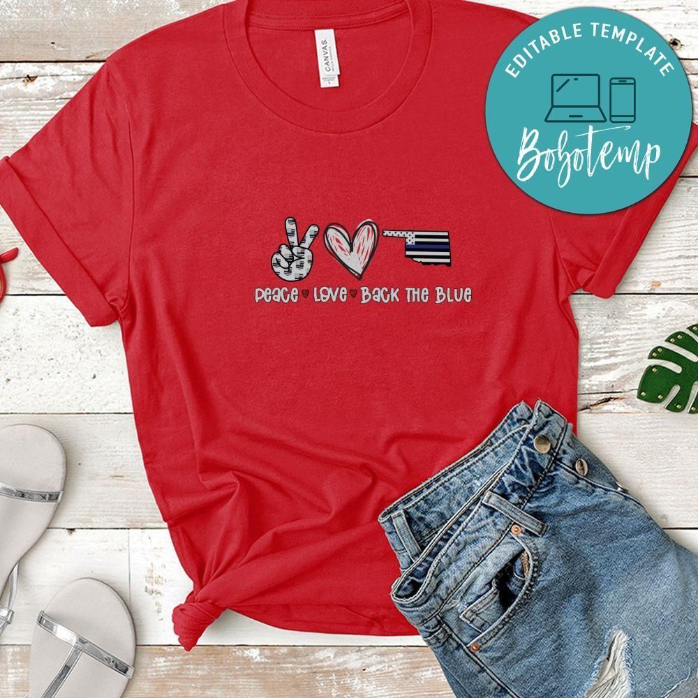 Oklahoma Back the Blue Peace Heart Love Shirt