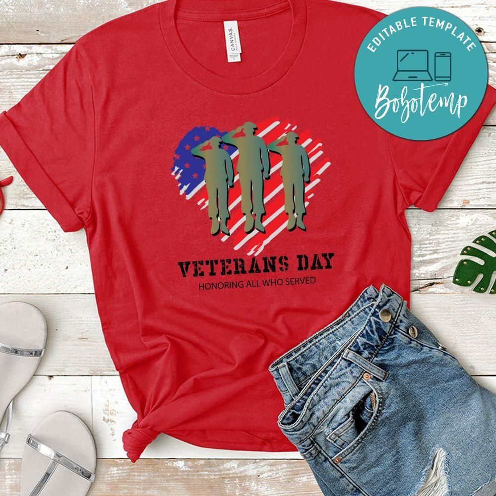 Veterans Day Honoring All Who Served Heart Flag Tshirt