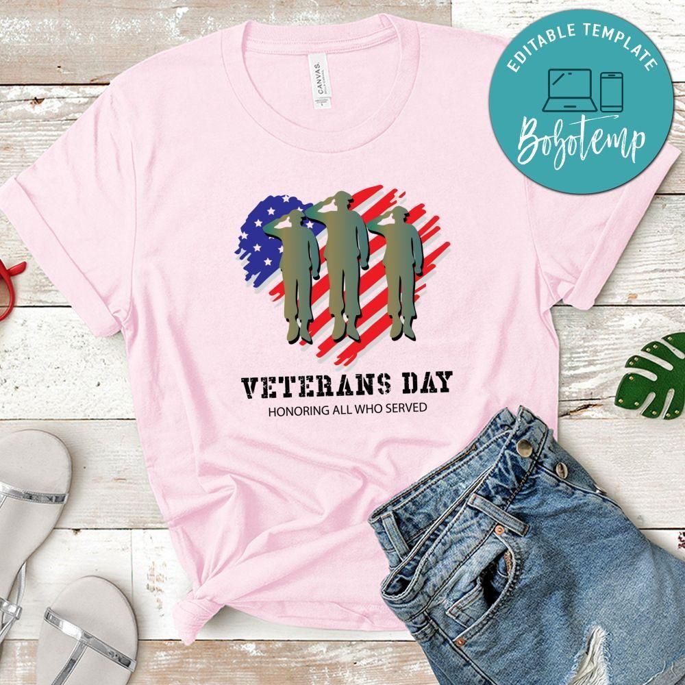 Veterans Day Honoring All Who Served Heart Flag Tshirt