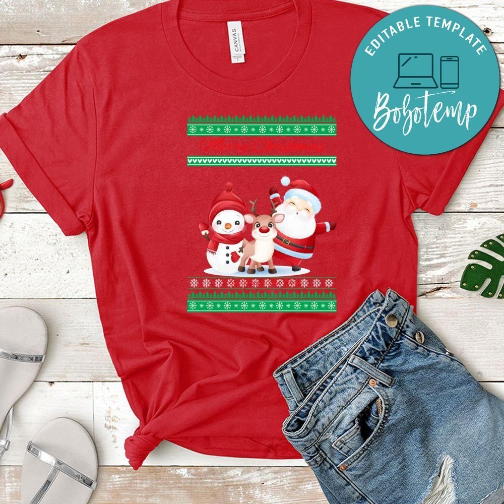 Merry Christmas And Happy New Year Funny Santa Claus Snowman And Reindeer Shirt
