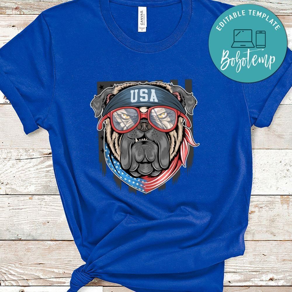Bull Dog Usa America Flag With Bandana Shirt