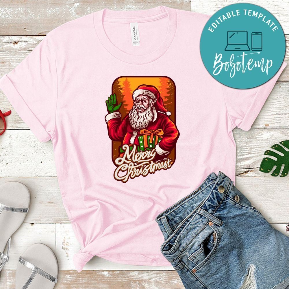 Smiley Santa Claus Merry Christmas with Gift Shirt