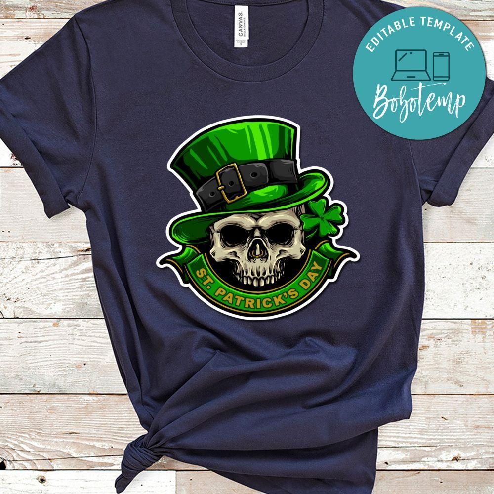 Skull With Green Hat And Four Leaf Clover For St.Patrick's Day Shirt