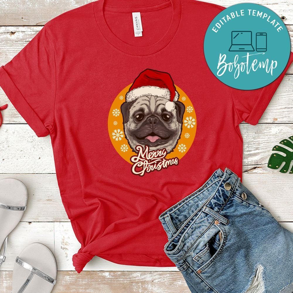 Merry Christmas, Santa Claus Cute Dog Cartoon Wearing Hat Shirt