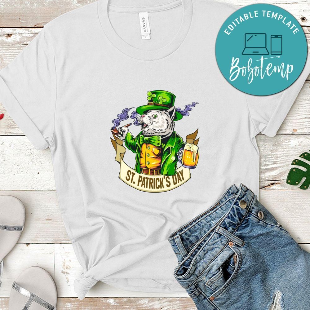 Cute Cat St.Patrick's Day Holding A Glass Full Of Beer Shirt