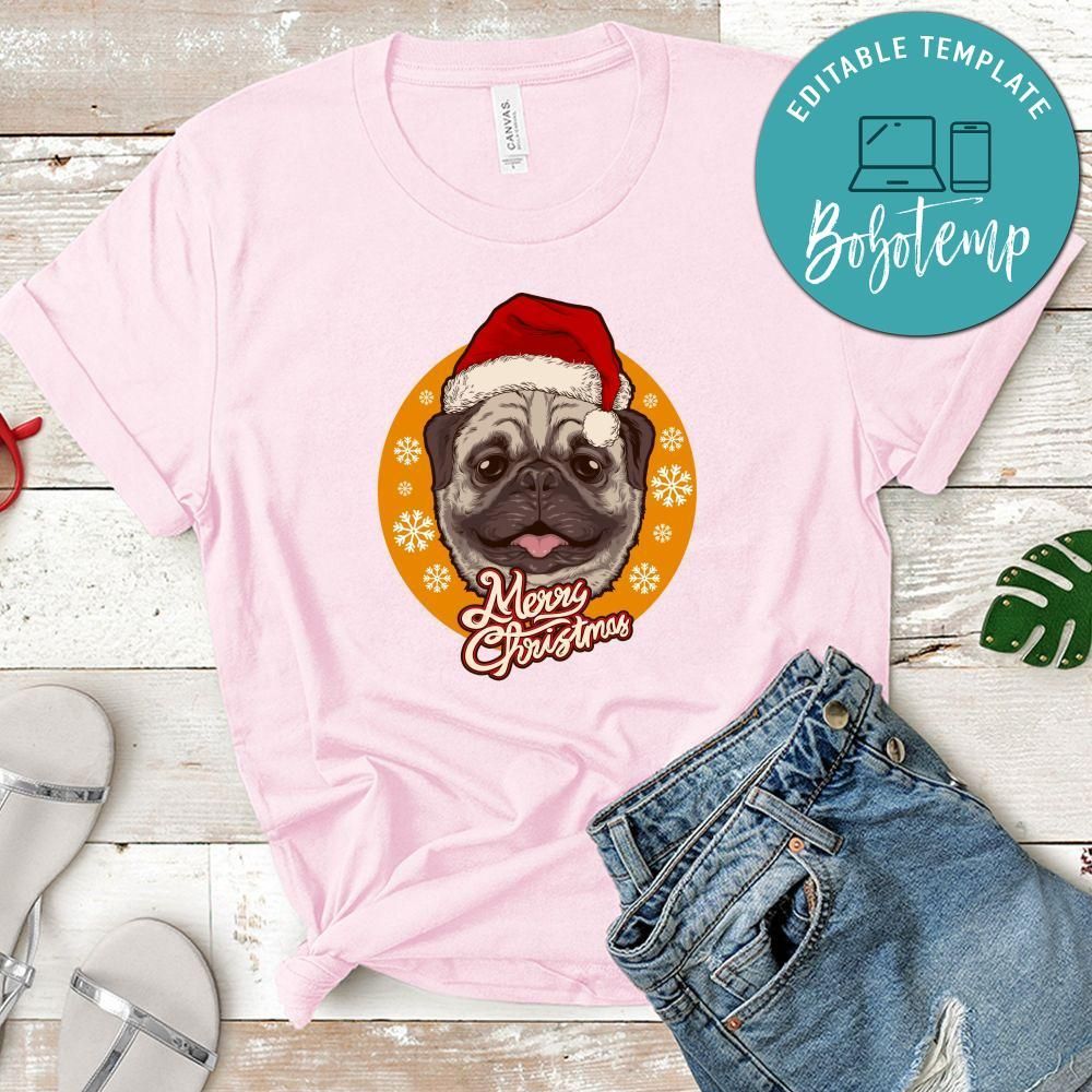 Merry Christmas, Santa Claus Cute Dog Cartoon Wearing Hat Shirt