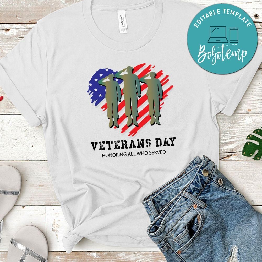 Veterans Day Honoring All Who Served Heart Flag Tshirt