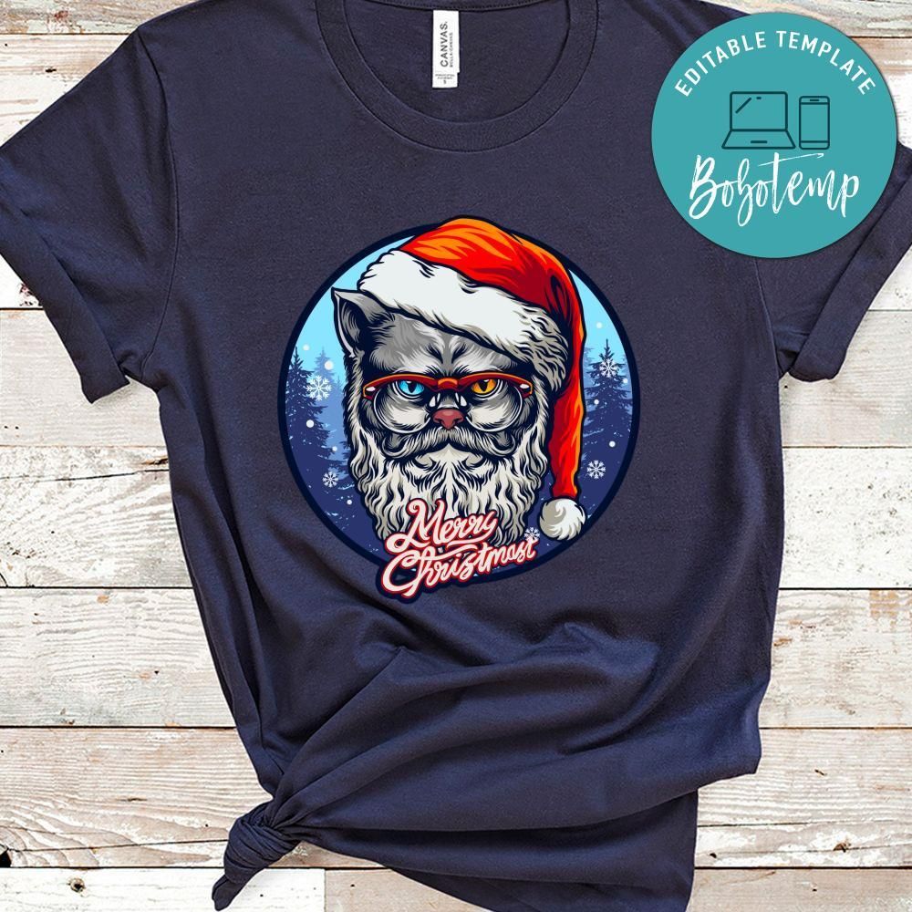 Xmas Shirt, Merry Christmas, Grey Cat Merry Christmas With Forest Shirt