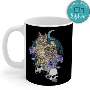 Owl Bird Floral With Skull Nightmare Grunge Mug