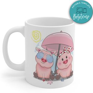 Cute Piggy Couple With Umbrella Gift Mug