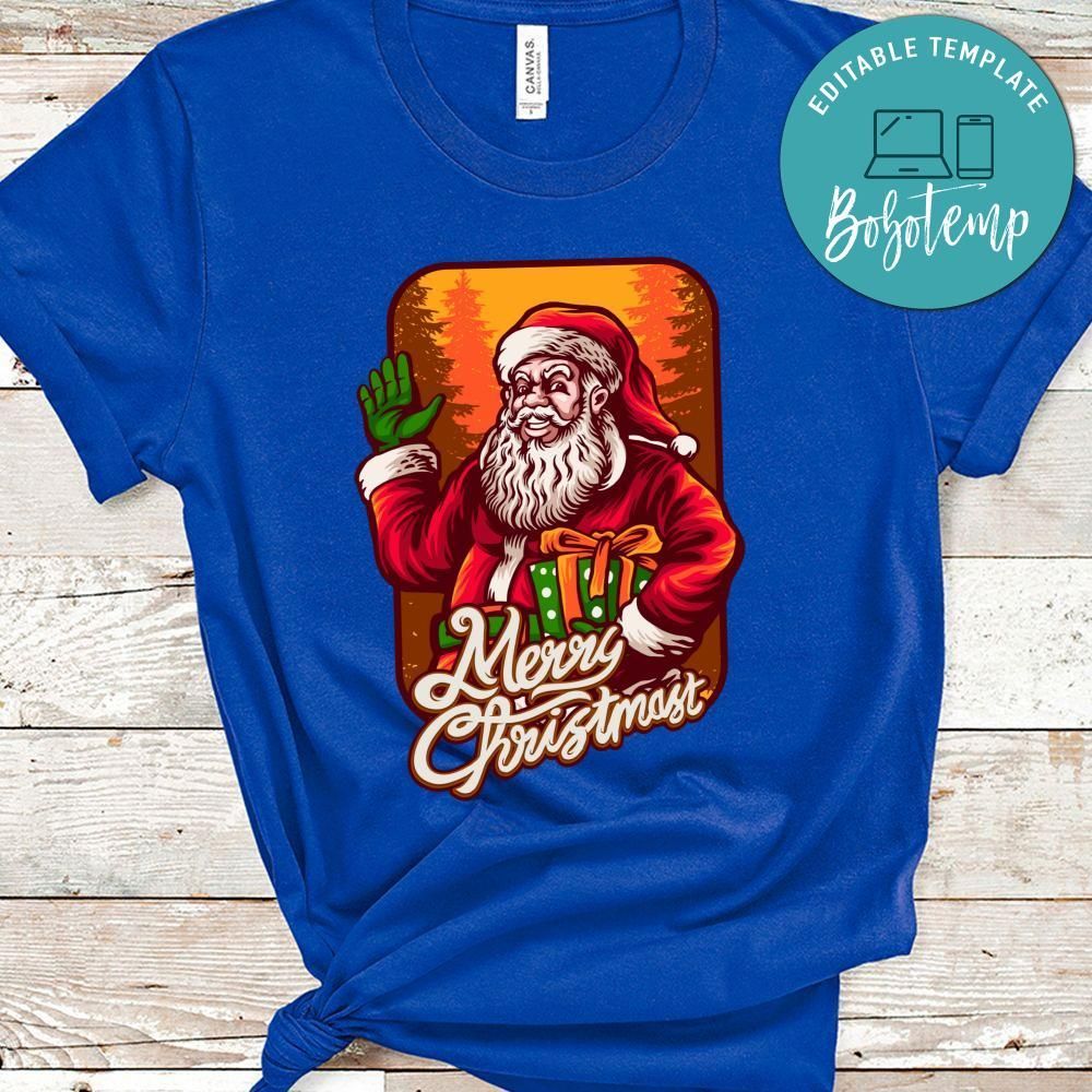 Xmas Shirt, Smiley Santa Claus Merry Christmas with Gift Shirt