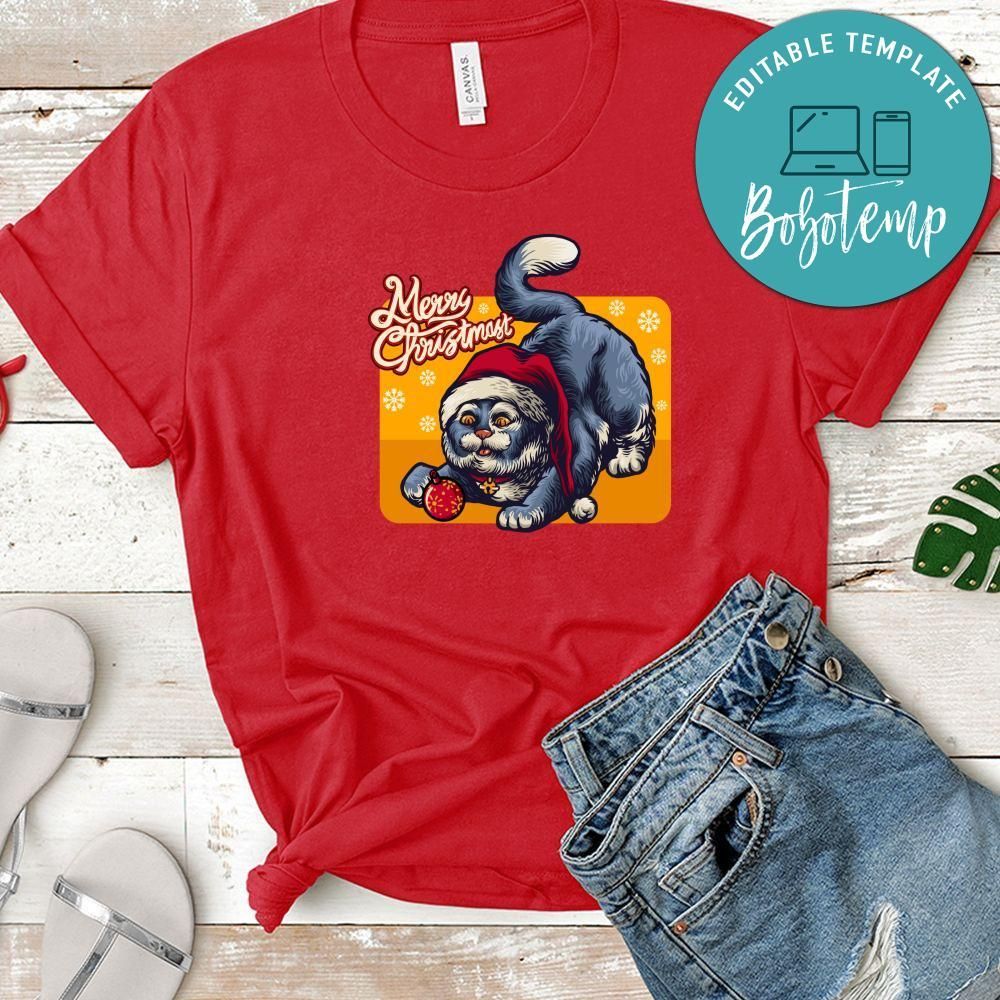 Merry Christmas, Christmas Cute Cat At Red Santa's Hat Shirt