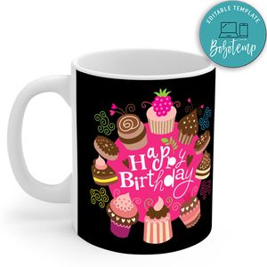 Happy Birthday With Birthday Cake Graphics, Happy Birthday Cupcake Mug
