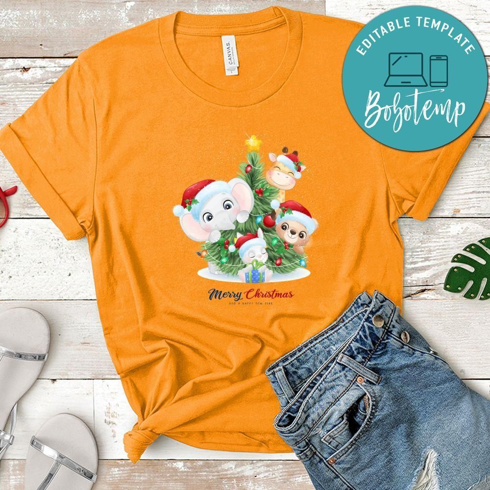 Merry Christmas And Happy New Year Cute Animals And Tree Shirt