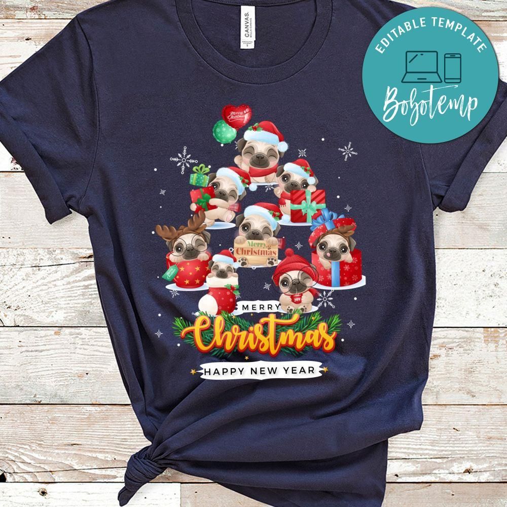 Merry Christmas And Happy New Year, Cute Pug For Christmas Day Shirt, Christmas Shirt