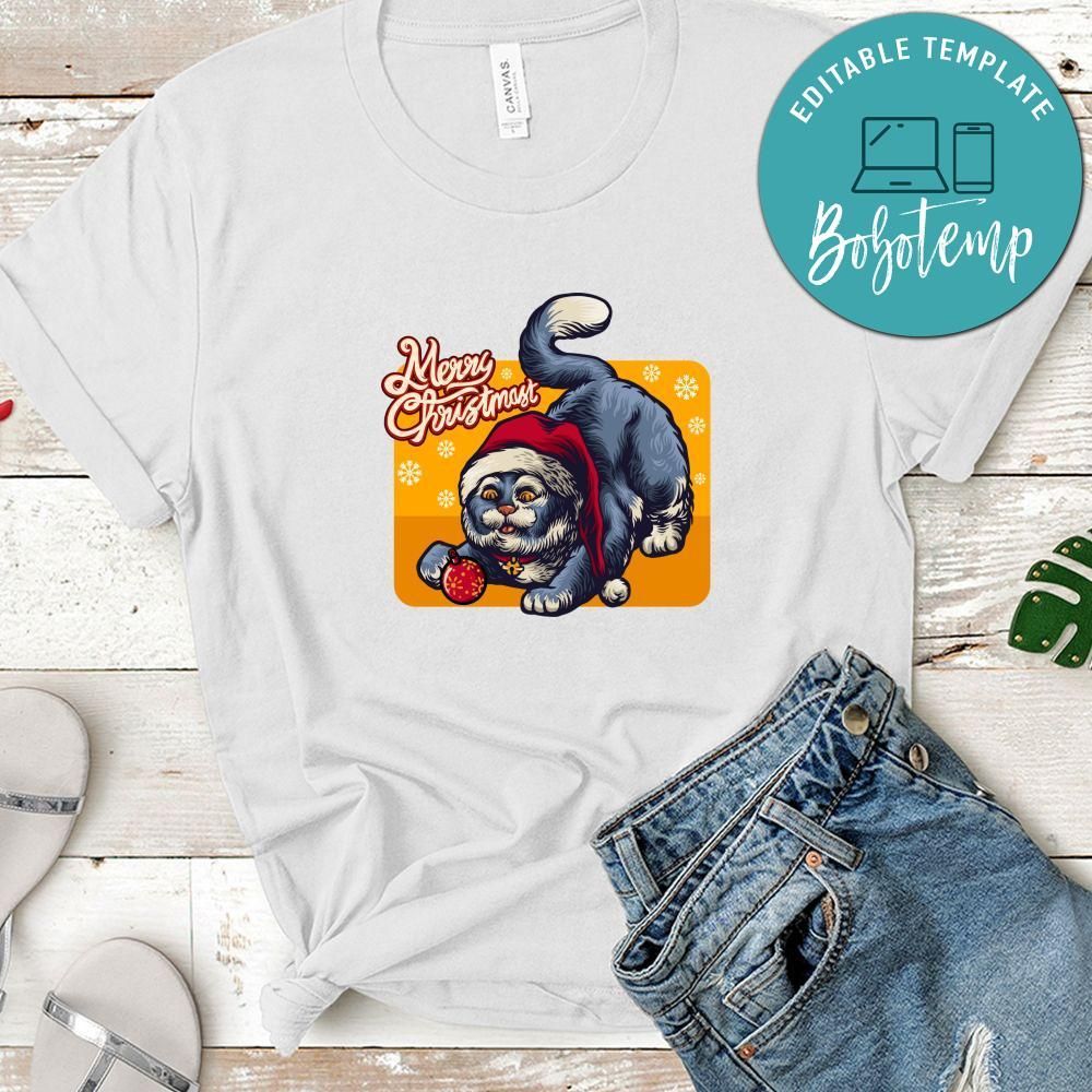 Merry Christmas, Christmas Cute Cat At Red Santa's Hat Shirt