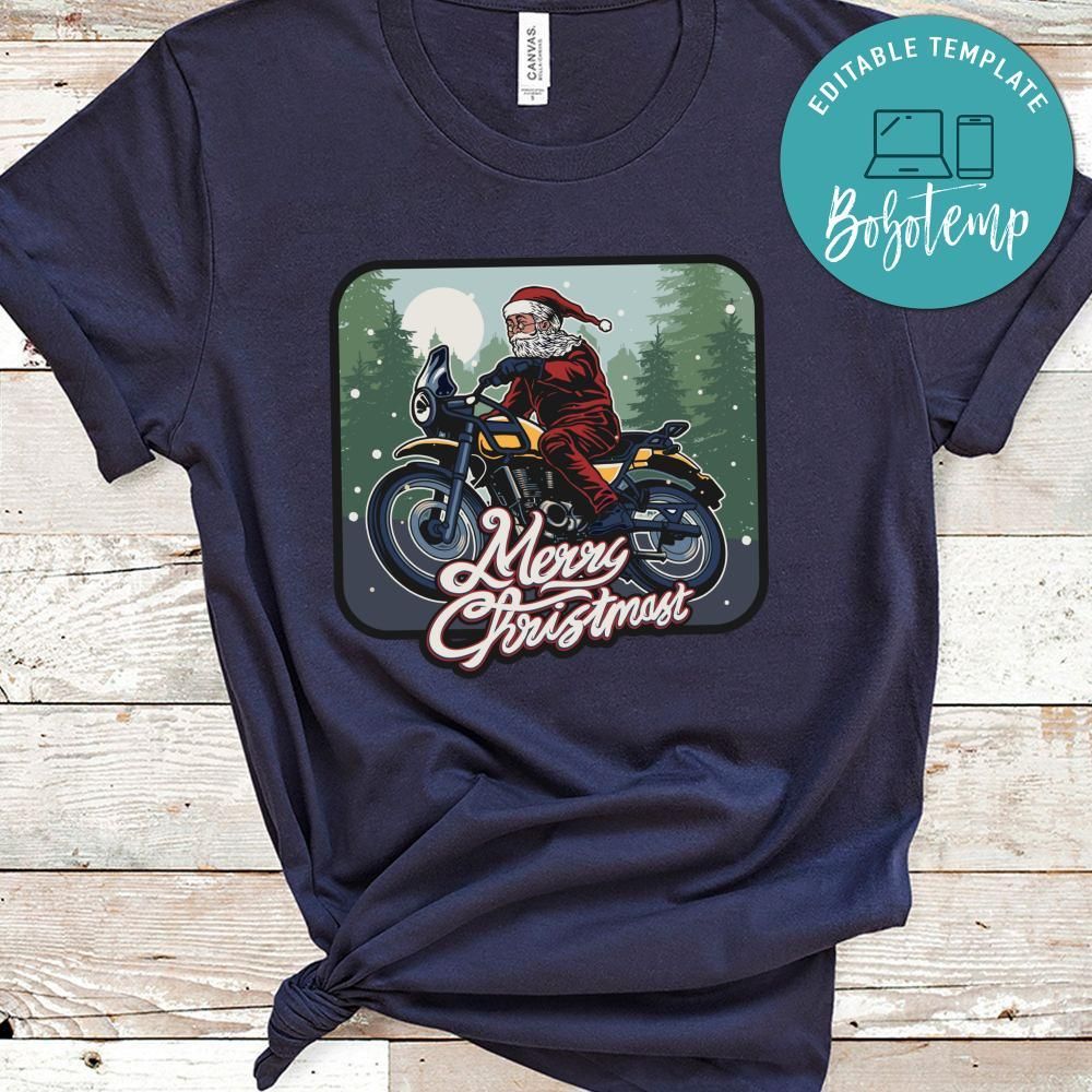 Xmas Shirt, Merry Christmas, Christmas Santa Claus Riding Motorcycle Shirt