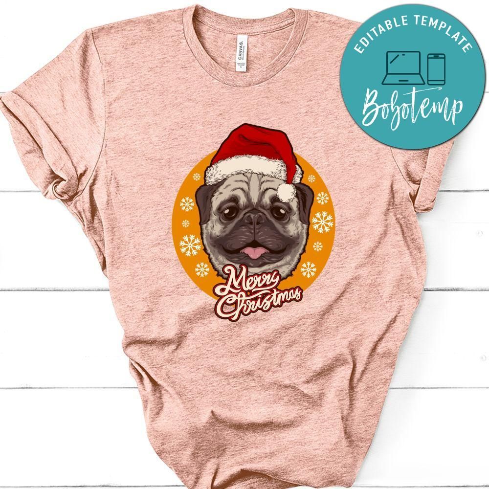 Merry Christmas, Santa Claus Cute Dog Cartoon Wearing Hat Shirt