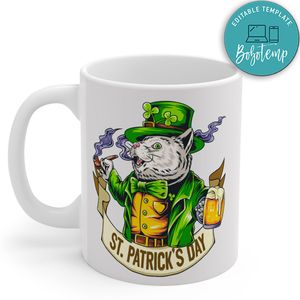 St.Patrick's Day Cute Cat Holding A Glass Full Of Beer Mug