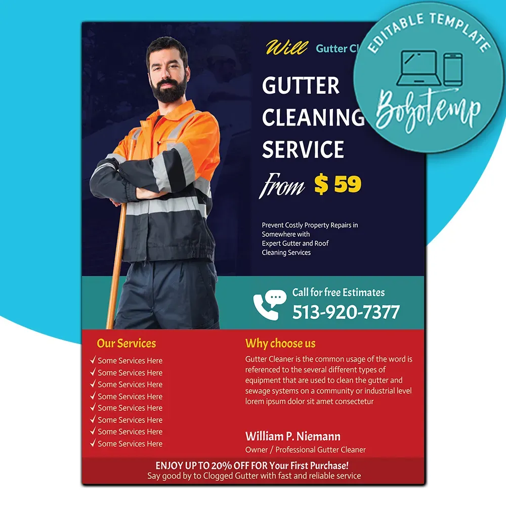 Gutter Cleaning Services Flyer Template Instant Download | Bobotemp