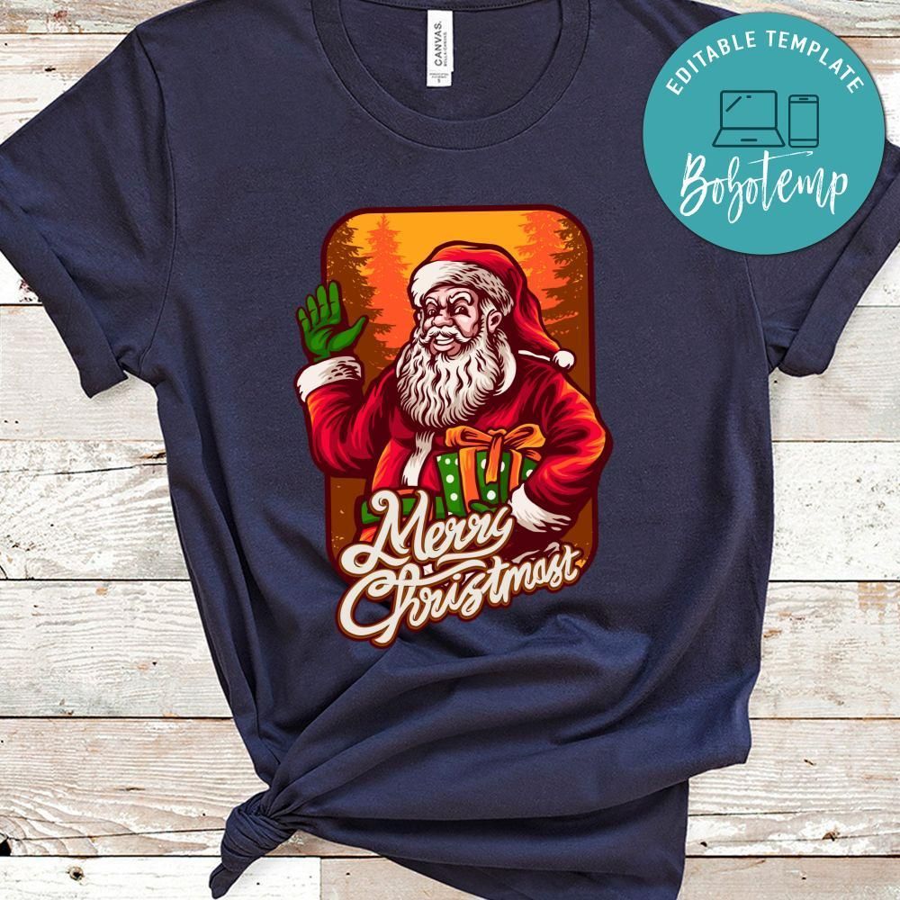 Xmas Shirt, Smiley Santa Claus Merry Christmas with Gift Shirt