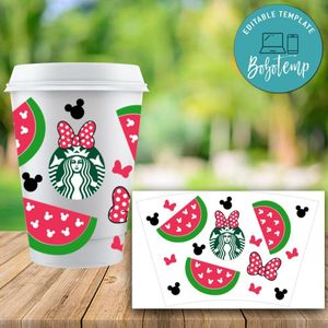 Starbucks Wrap Fruits Watermelon Mickey Pattern PNG File template Instant Download