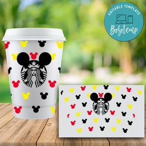 Starbucks Wrap Mickey Red Black Yellow Pattern PNG File template Instant Download