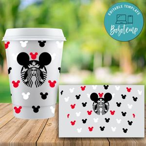Starbucks Wrap Mickey Red White Black Pattern PNG File template Instant Download