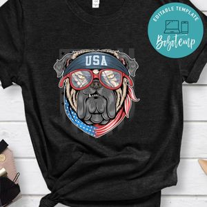 Bull Dog Usa America Flag With Bandana Shirt