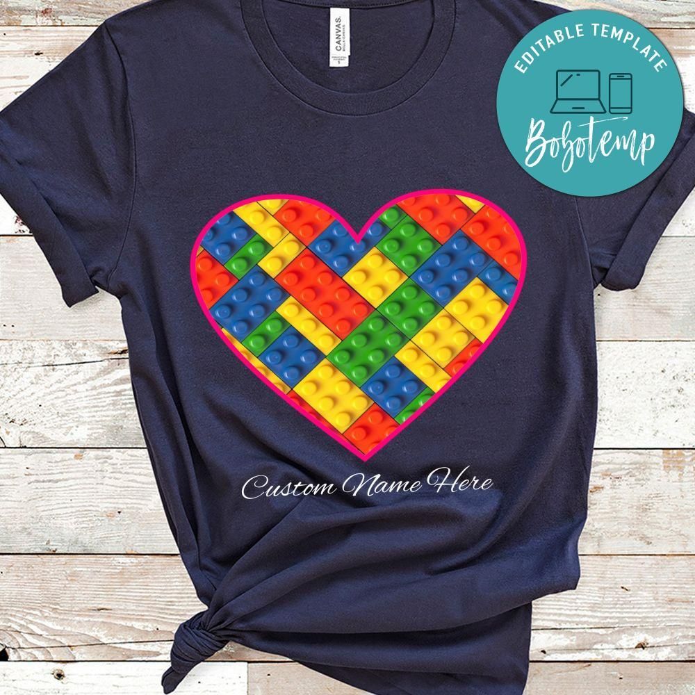 Custom Valentines Day Block Brick Heart Shirt