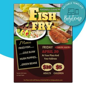 Editable Printable Fish Fry Flyer Template Instant Download
