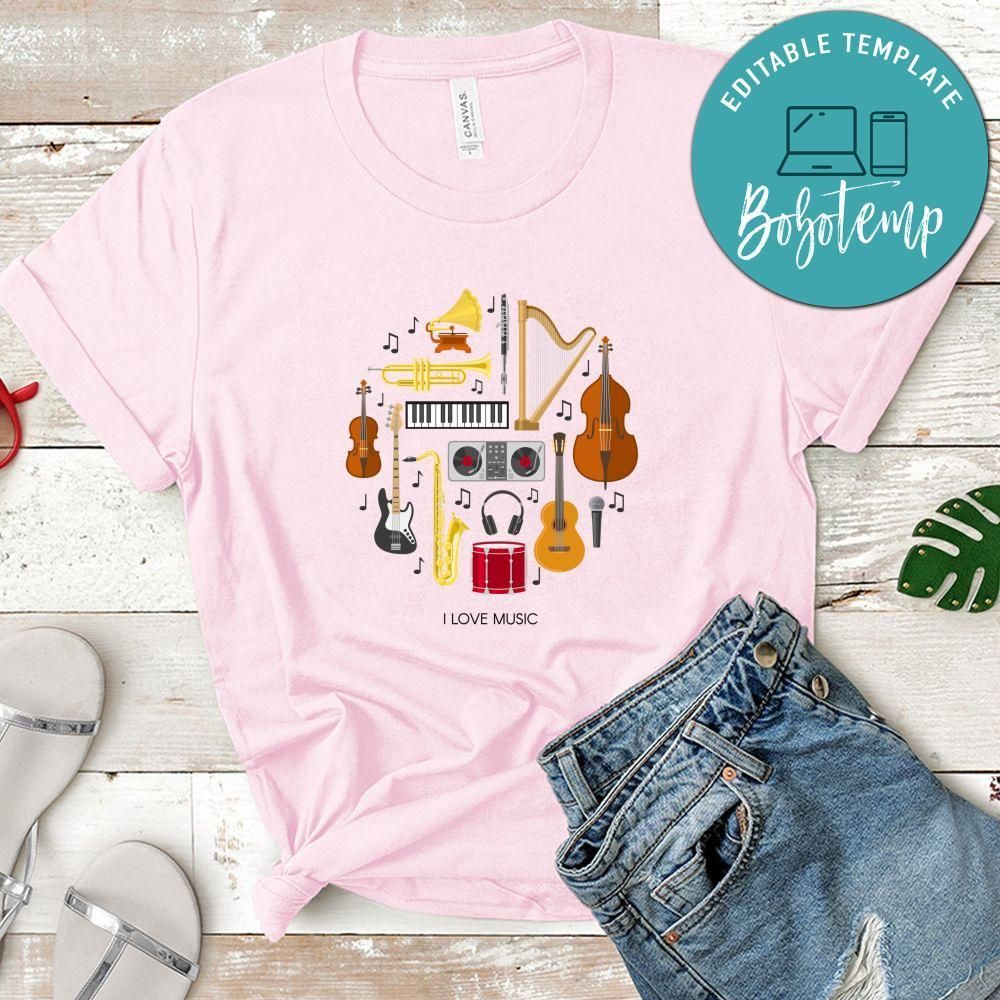 I Love Music Circle Music Instruments Shirt