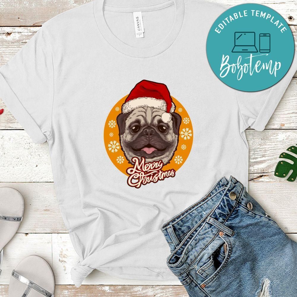 Merry Christmas, Santa Claus Cute Dog Cartoon Wearing Hat Shirt