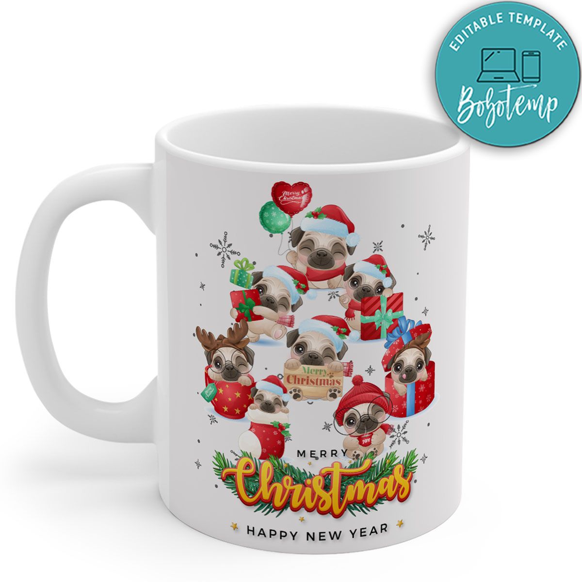 Cute Pug For Christmas Day Mug Bobotemp