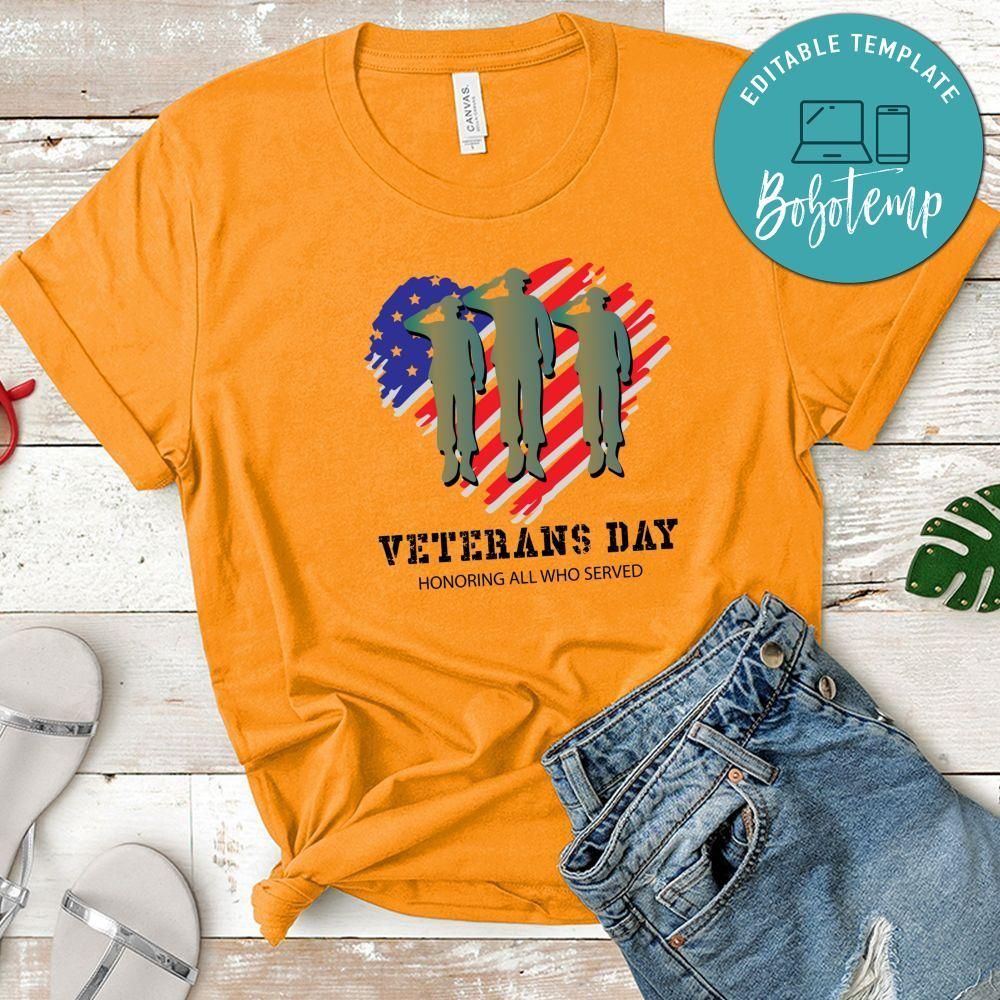 Veterans Day Honoring All Who Served Heart Flag Tshirt