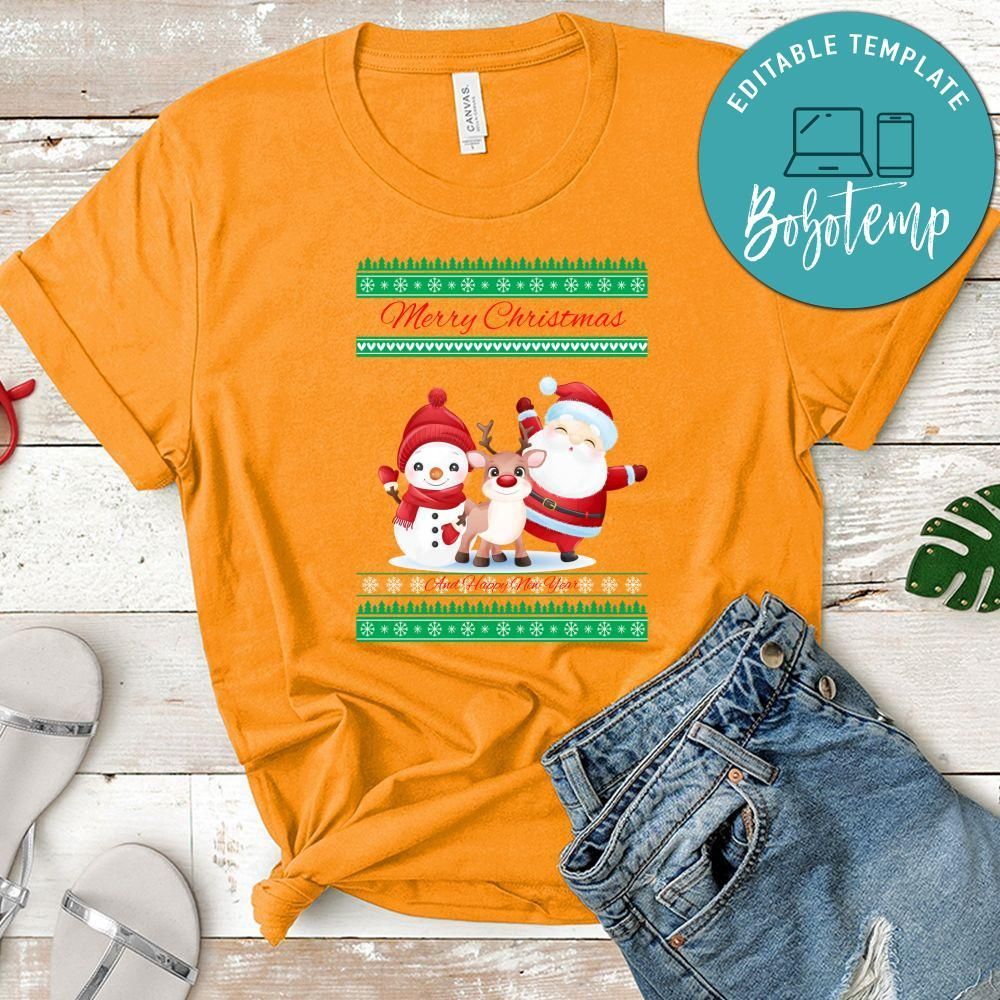 Merry Christmas And Happy New Year Funny Santa Claus Snowman And Reindeer Shirt