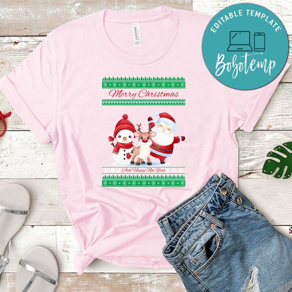 Merry Christmas And Happy New Year Funny Santa Claus Snowman And Reindeer Shirt