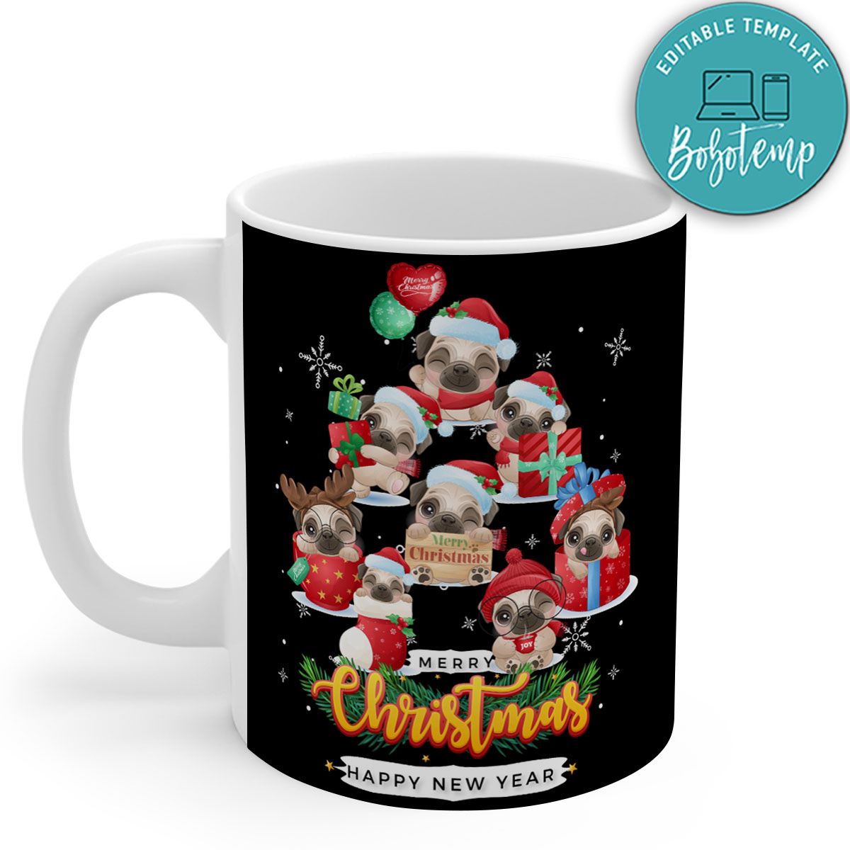 Cute Pug For Christmas Day Mug Bobotemp