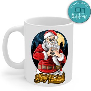 Santa Claus At The Christmas Party Showing A Symbol Of Love In His Hands Mug