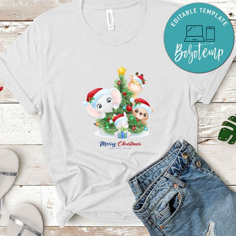 Merry Christmas And Happy New Year Cute Animals And Tree Shirt