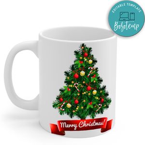 Merry Christmas With Tree And Merry Christmas Typography Red Gift Mug