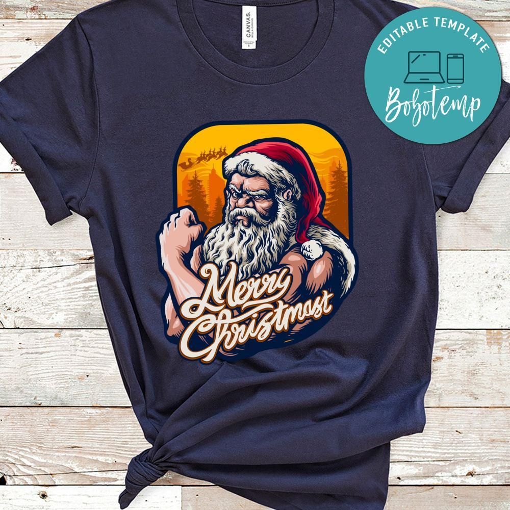 Xmas Shirt, Merry Christmas, Strong Cool Santa Claus Christmas Shirt