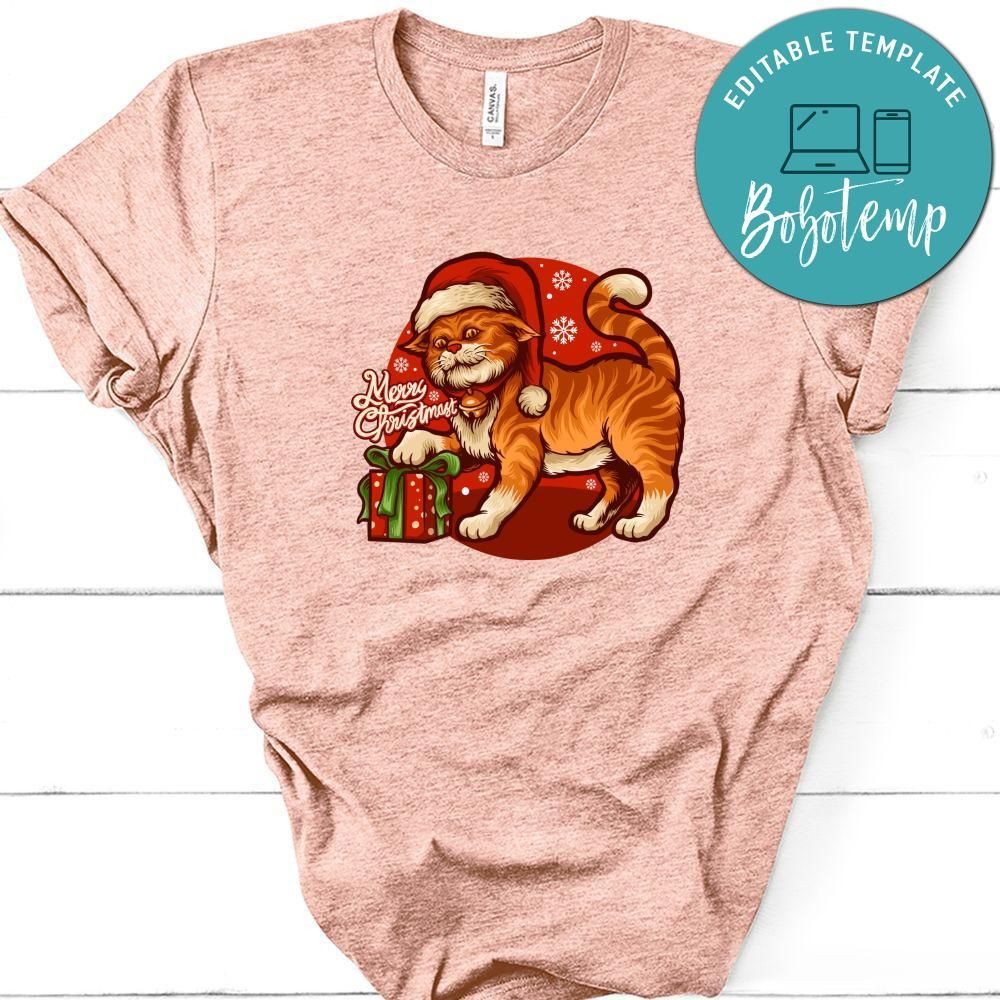 Merry Christmas, Cartoon Cute Cat Merry Christmas With Gift Shirt
