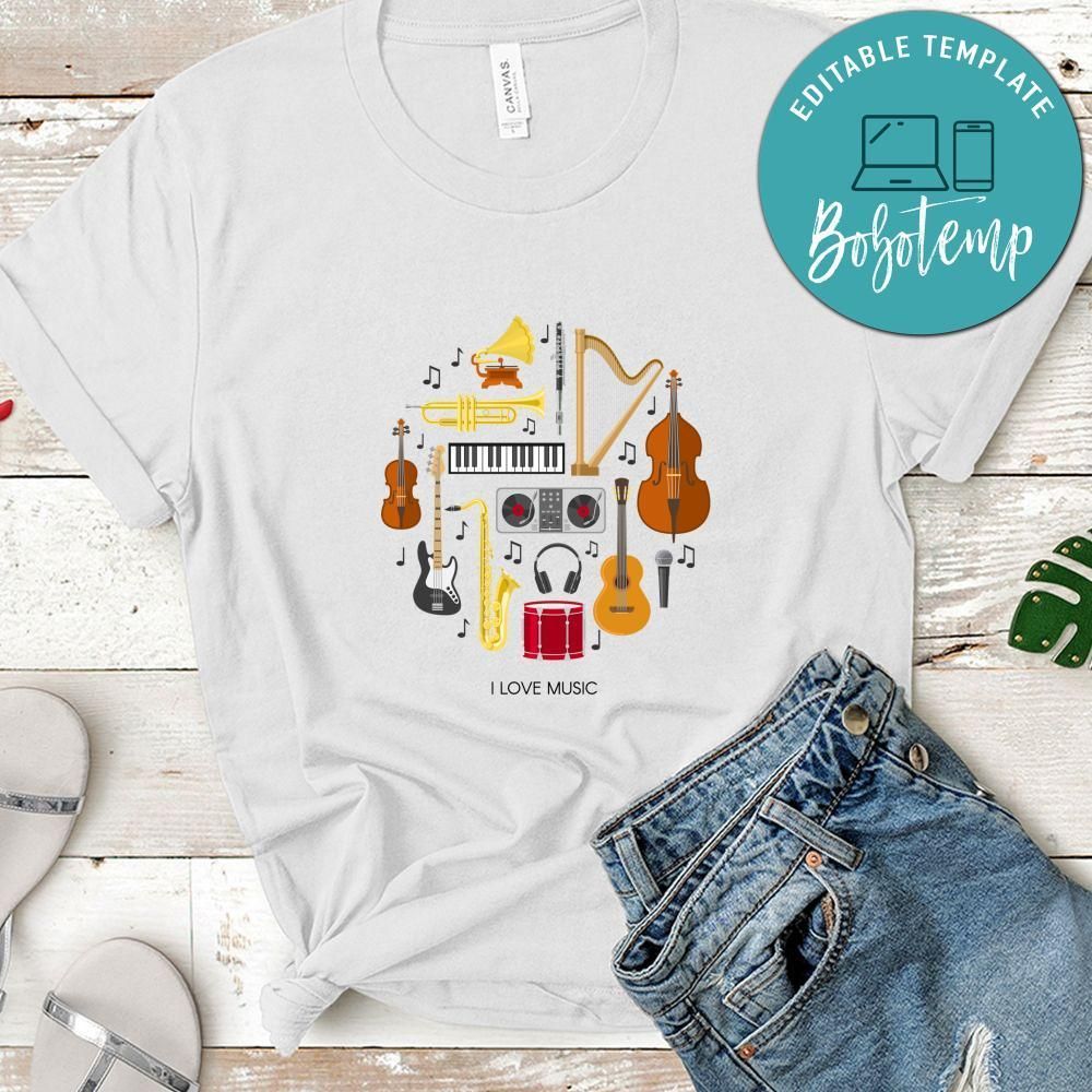 I Love Music Circle Music Instruments Shirt