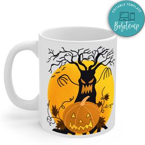 Happy Halloween Pumkin And Tree Mug