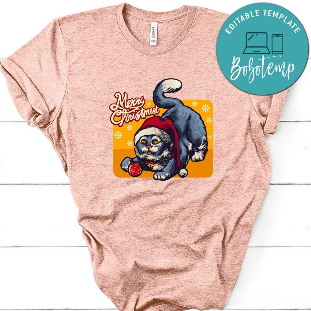 Merry Christmas, Christmas Cute Cat At Red Santa's Hat Shirt