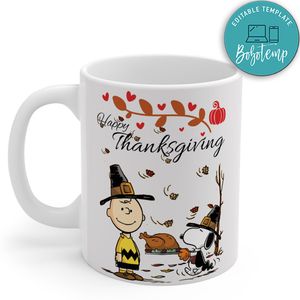 Happy Thanksgiving Gift , Charlie Brown and Snoopy Mug